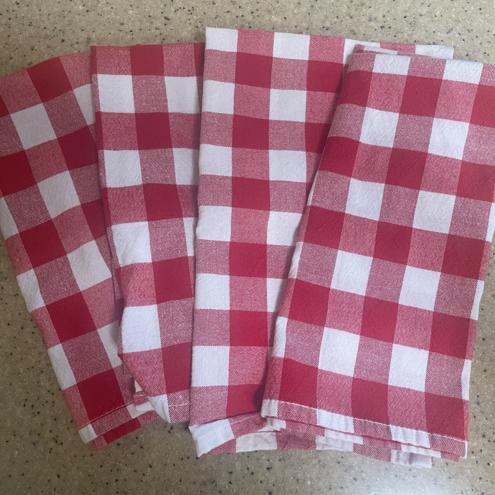 Set of 4 plaid picnic cloth napkins red white